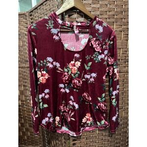 No Boundaries Velvet Floral keyhole Y2k‎ Long Sleeve Top XXL/2XG